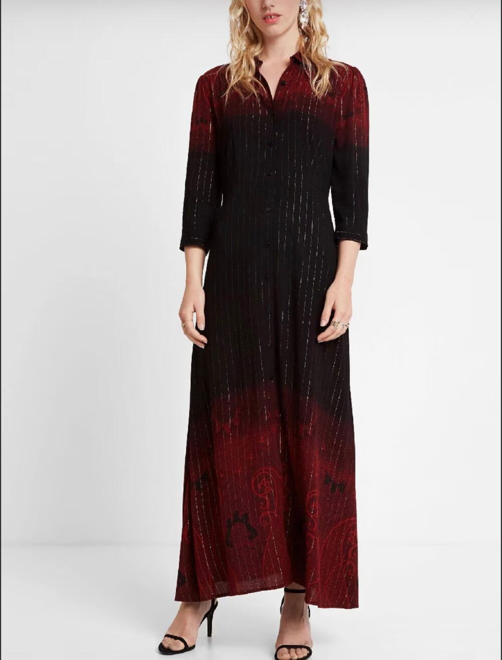 Desigual Lionel Maxi Dress Size 12 Burgundy Black Ombre Metallic Lurex NWT